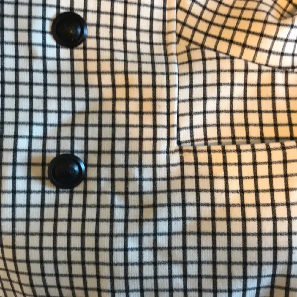 CAbi Windowpane Jacket Unlined Asymmetrical Front Black White #3173 Women's XS